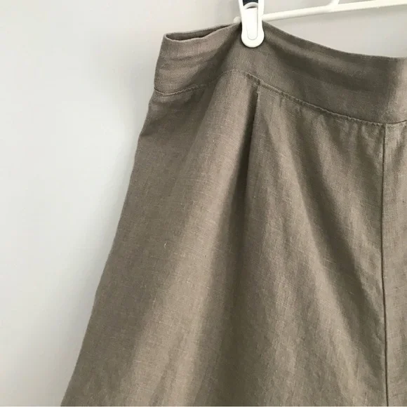 Linen Green and Brown Wide Leg Pants - Picture 3 of 16